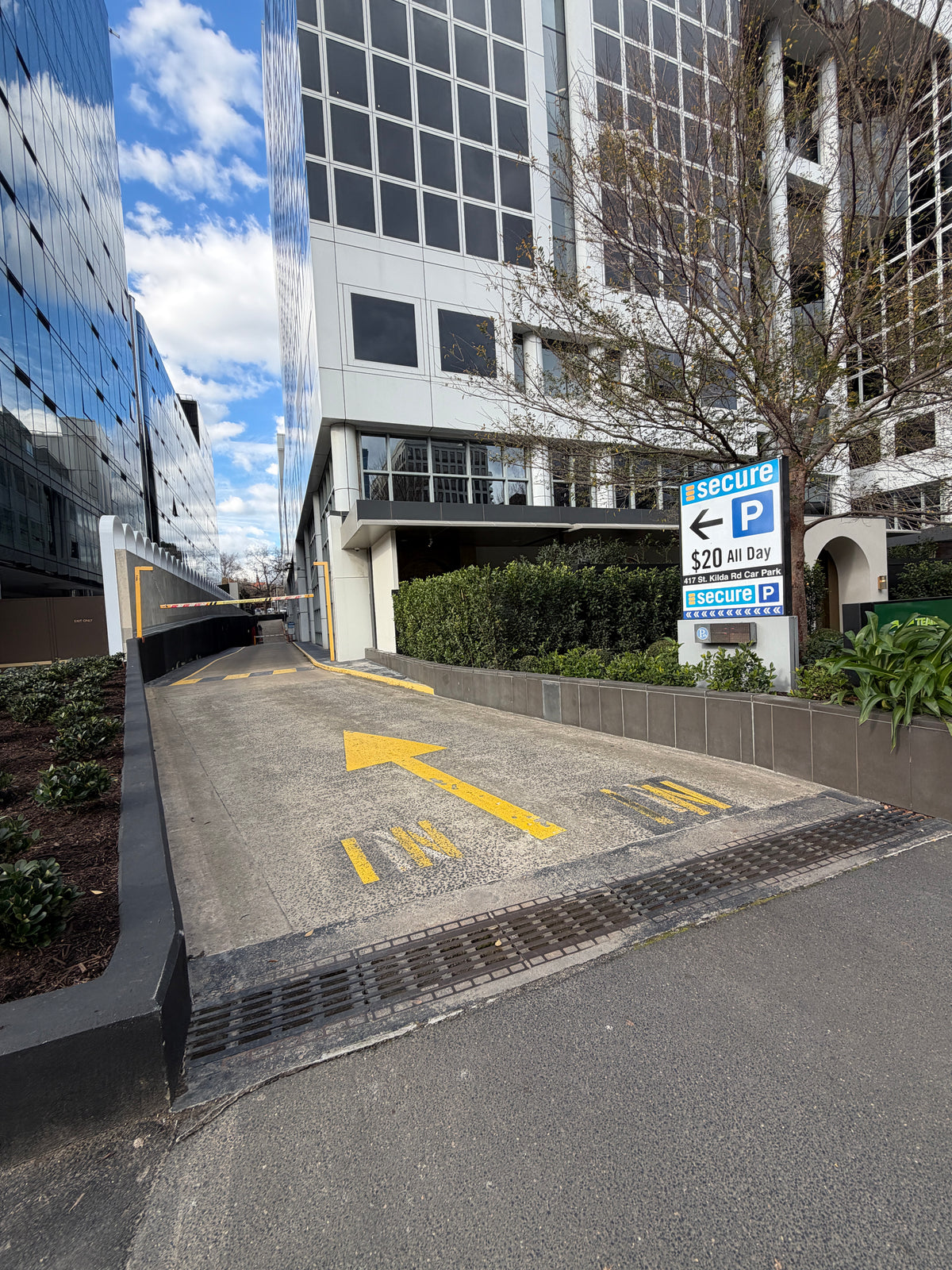 Secure Parking car park entrance at 416 St Kilda Rd, Melbourne, near Terreamer salon