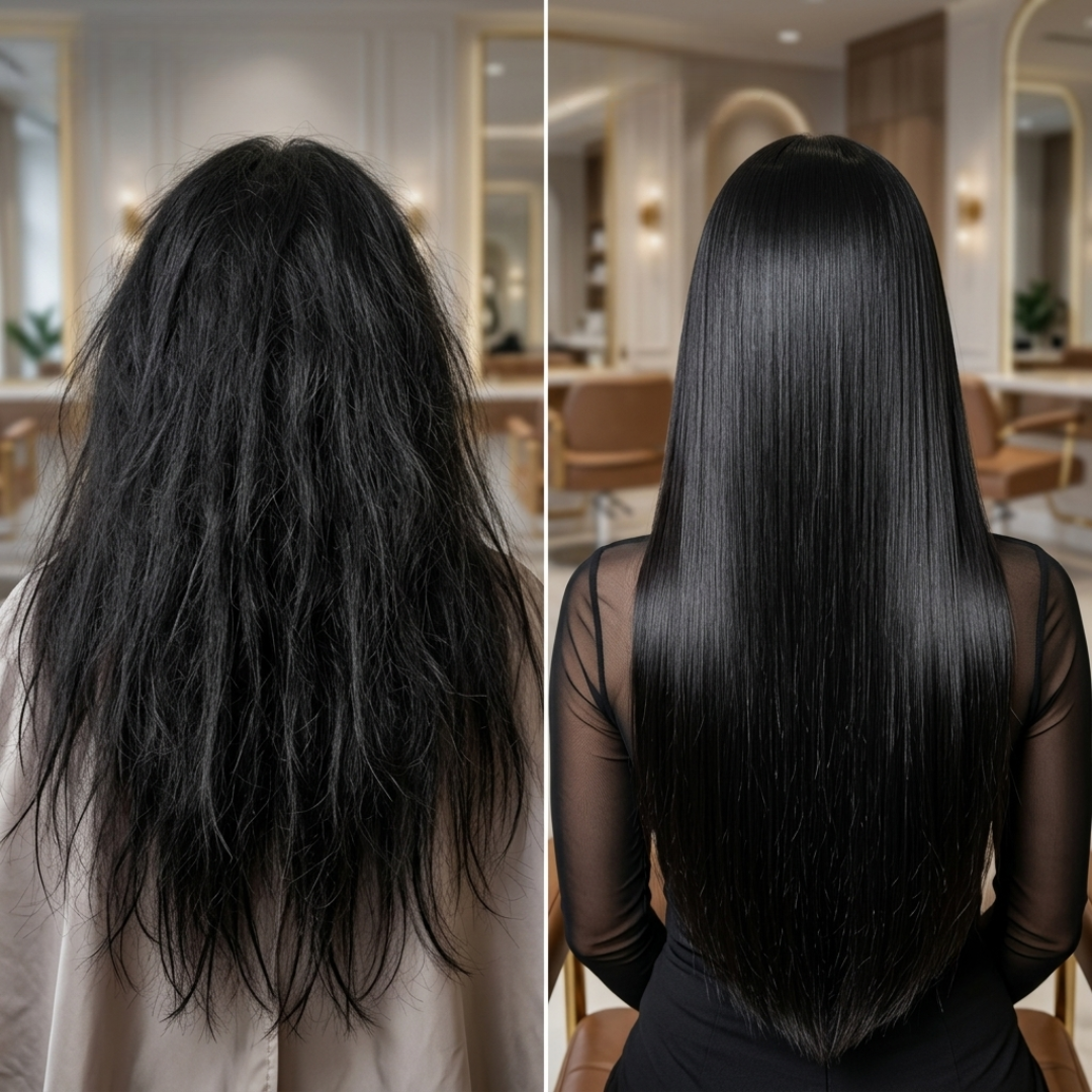 Smooth, glossy hair after a Terreamer straightening treatment