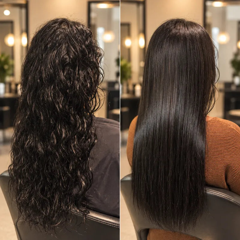 Real client: curly hair before and after straightening