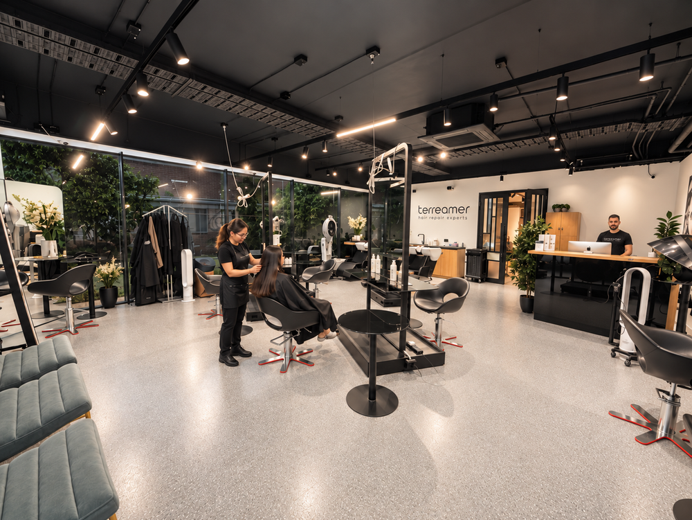 Reception at Terreamer salon with the Terreamer Melbourne wall sign